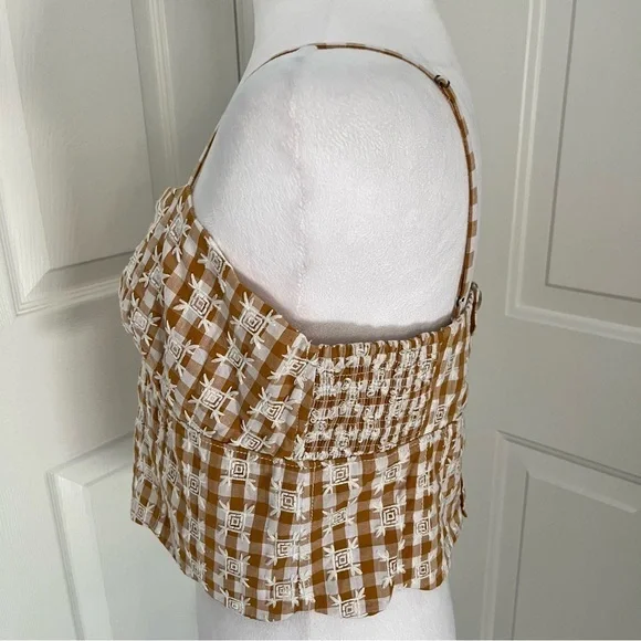 Anthropologie Maeve Scalloped Crop Top Sz‎ 6 Neutral Motif Brown Spaghetti strap - Picture 3 of 13